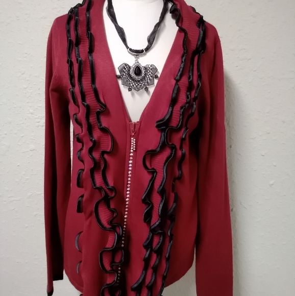 BNWT Belldini red/black ruffle cardigan - Picture 1 of 13
